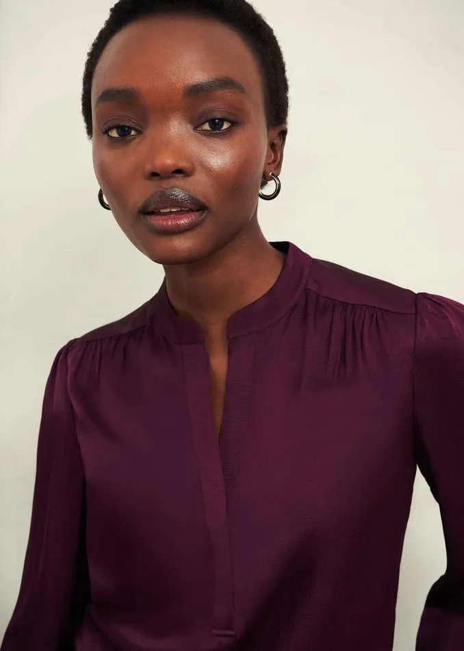 Women Tops Hobbs Jade Satin Blouse Warm Plum