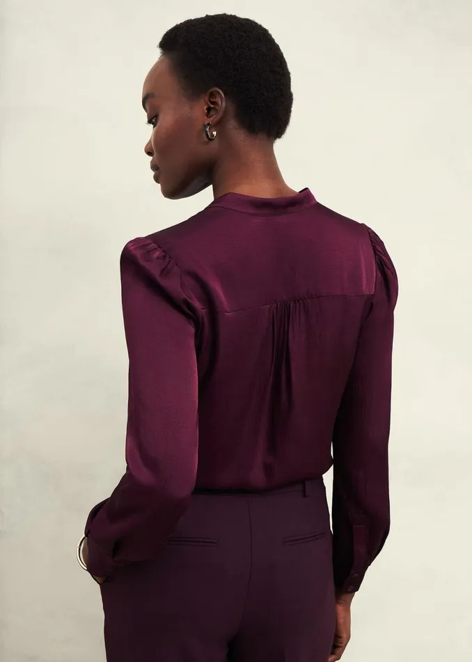 Women Tops Hobbs Jade Satin Blouse Warm Plum