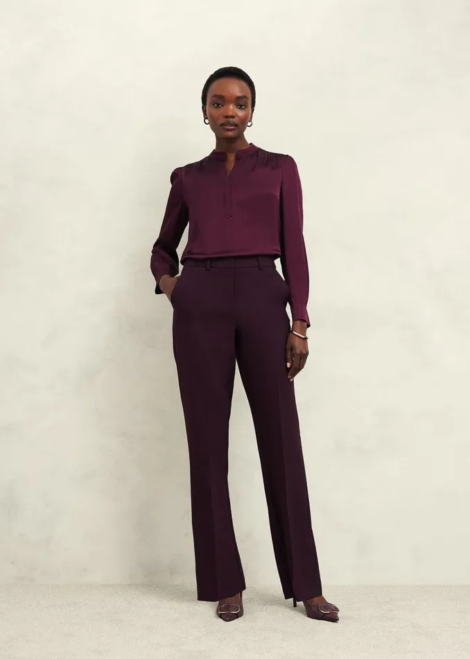 Women Tops Hobbs Jade Satin Blouse Warm Plum