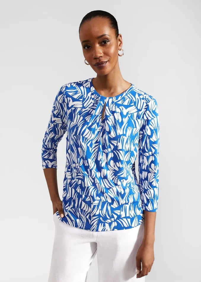 Women Tops Hobbs Julia Printed Top Blue Ivory