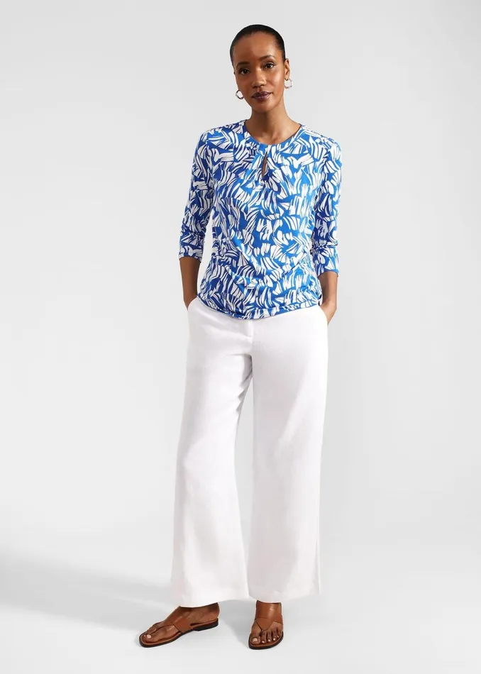 Women Tops Hobbs Julia Printed Top Blue Ivory