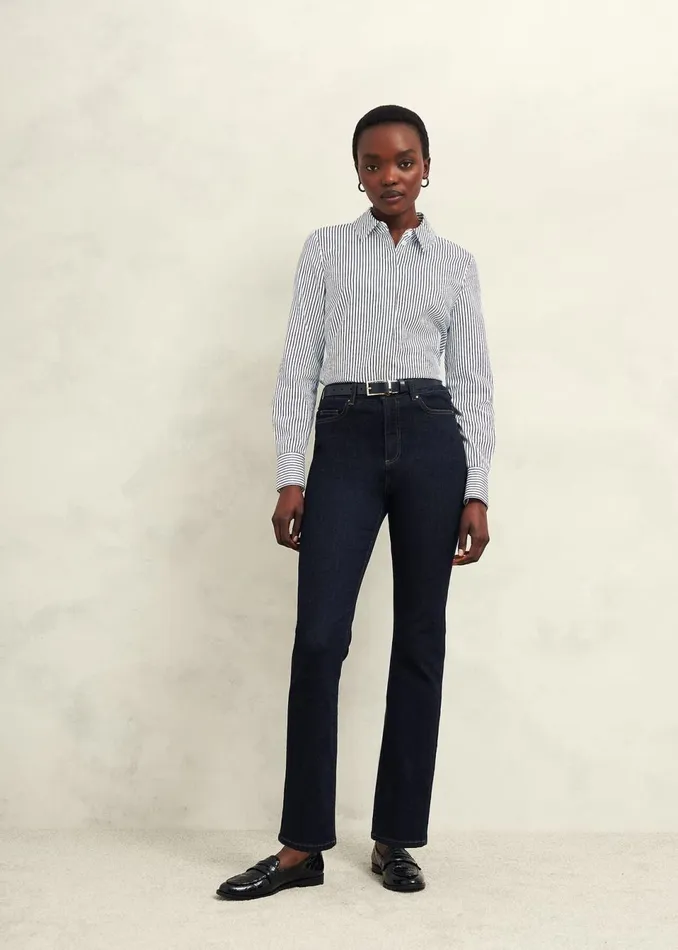 Women Tops Hobbs Victoria Cotton Blend Shirt Blue White
