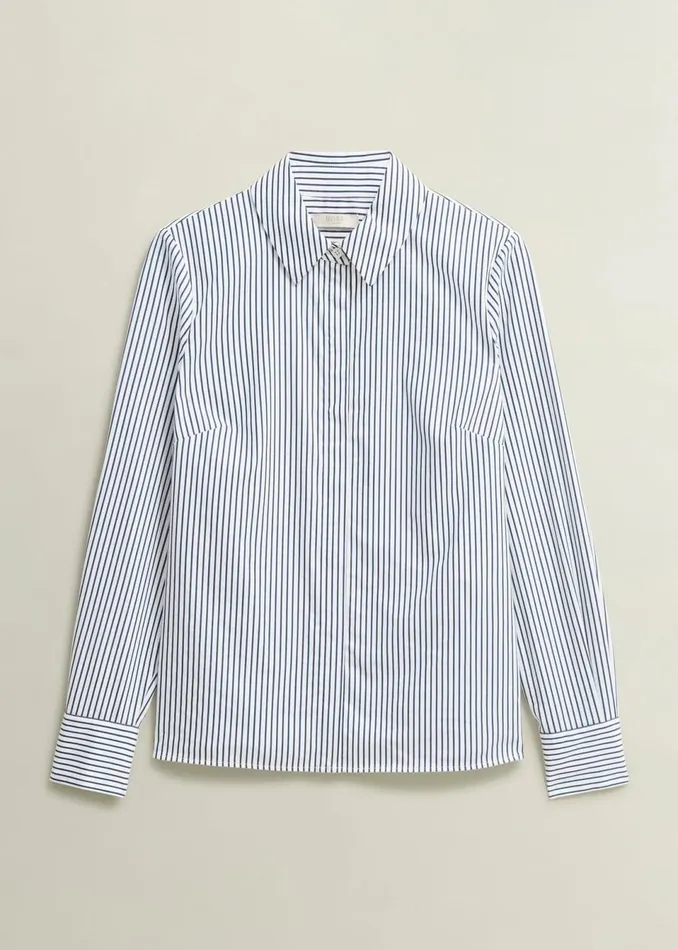 Women Tops Hobbs Victoria Cotton Blend Shirt Blue White