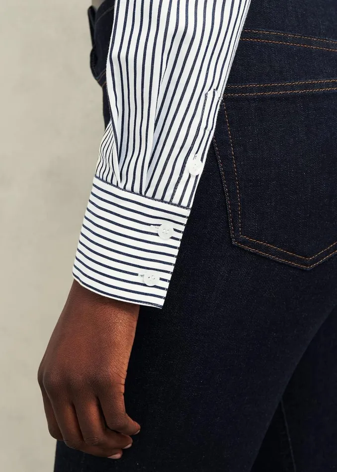 Women Tops Hobbs Victoria Cotton Blend Shirt Blue White