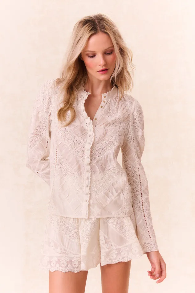Women Tops LoveShackFancy Isaline Button Down Lace Top Off White