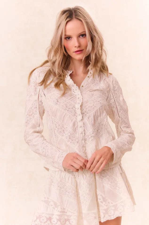 Women Tops LoveShackFancy Isaline Button Down Lace Top Off White