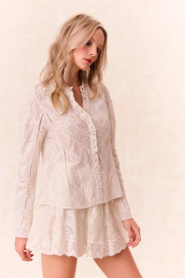 Women Tops LoveShackFancy Isaline Button Down Lace Top Off White