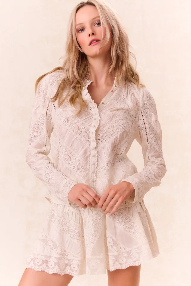 Women Tops LoveShackFancy Isaline Button Down Lace Top Off White