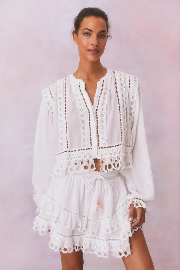 Women Tops LoveShackFancy Kava Eyelet Cotton Blouse Soft White