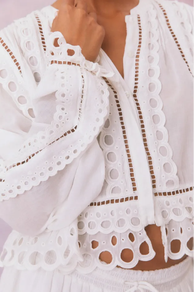 Women Tops LoveShackFancy Kava Eyelet Cotton Blouse Soft White