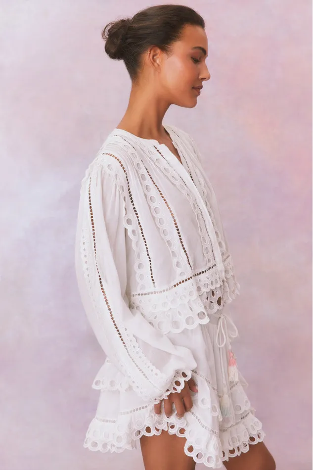 Women Tops LoveShackFancy Kava Eyelet Cotton Blouse Soft White