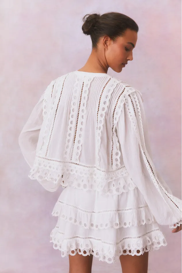 Women Tops LoveShackFancy Kava Eyelet Cotton Blouse Soft White