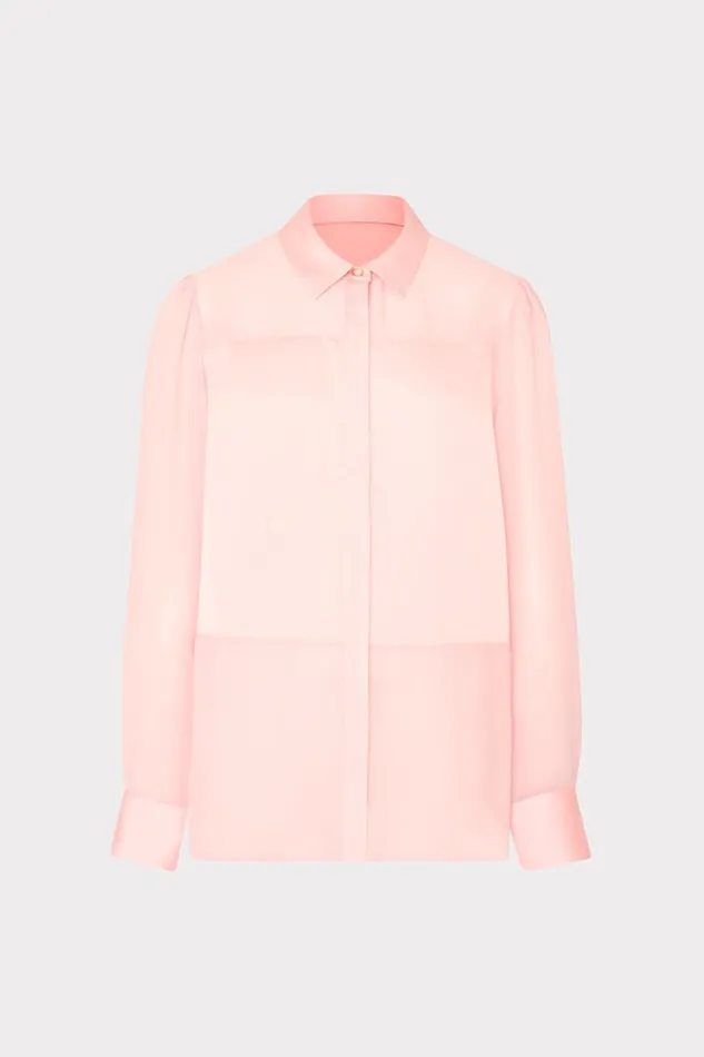 Women Tops Milly Andy Satin Combo Button Up Blouse Blush