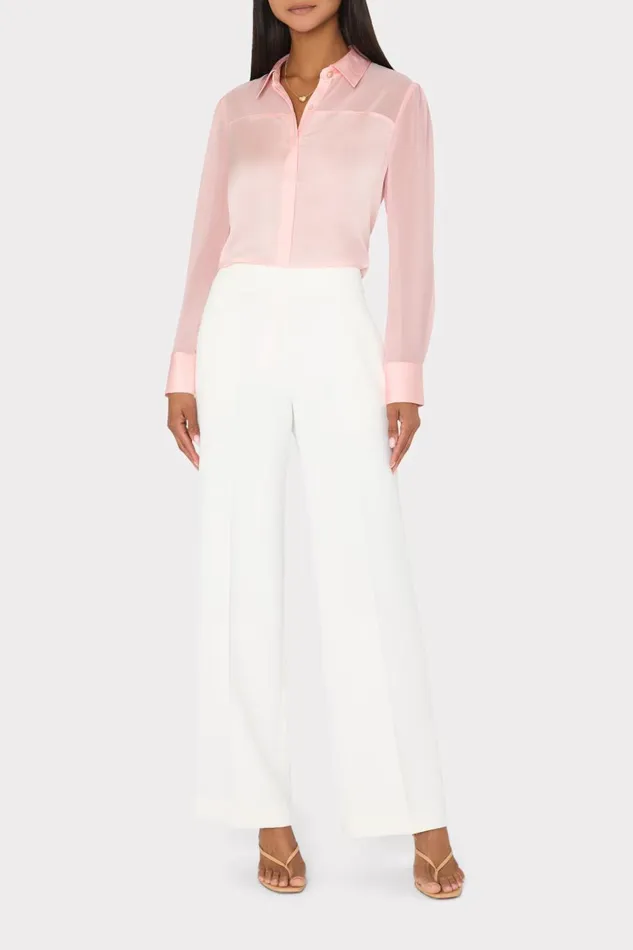 Women Tops Milly Andy Satin Combo Button Up Blouse Blush