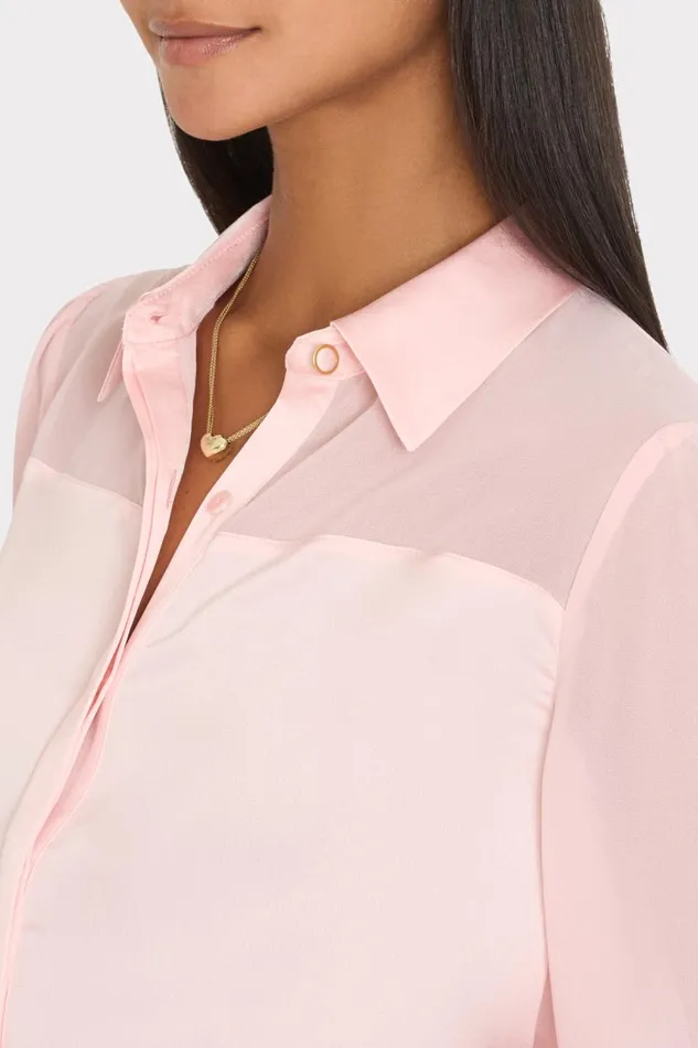 Women Tops Milly Andy Satin Combo Button Up Blouse Blush