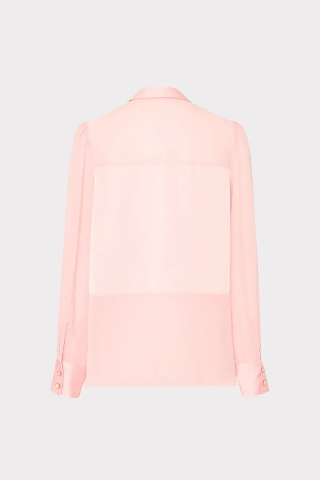 Women Tops Milly Andy Satin Combo Button Up Blouse Blush
