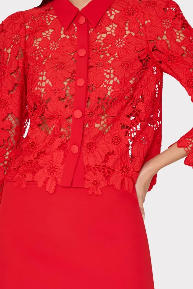 Women Tops Milly June Roja Lace Top Red Women Tops Milly June Roja Lace Top Red