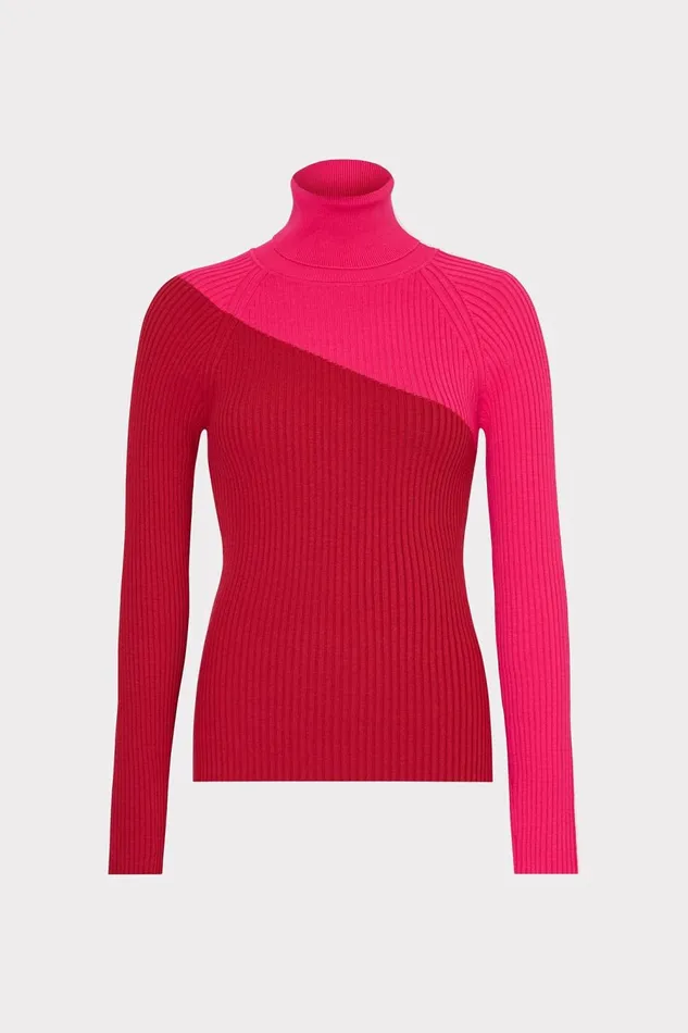 Women Tops Milly Kenna Color Block Turtleneck Sweater Pink Multi