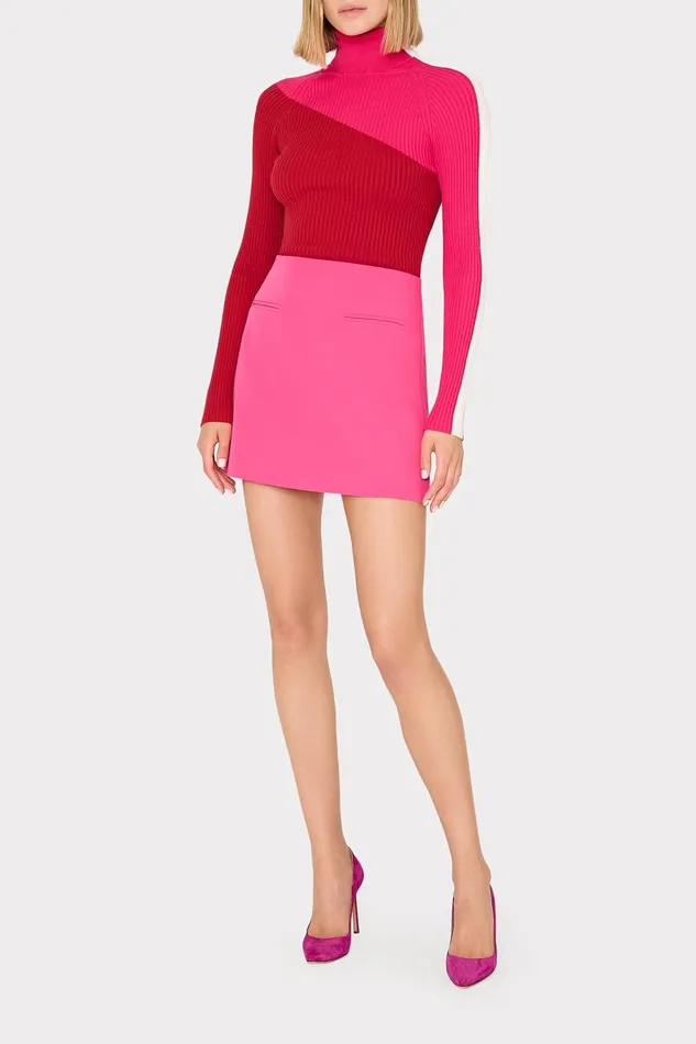 Women Tops Milly Kenna Color Block Turtleneck Sweater Pink Multi