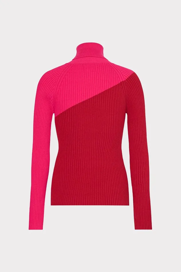 Women Tops Milly Kenna Color Block Turtleneck Sweater Pink Multi