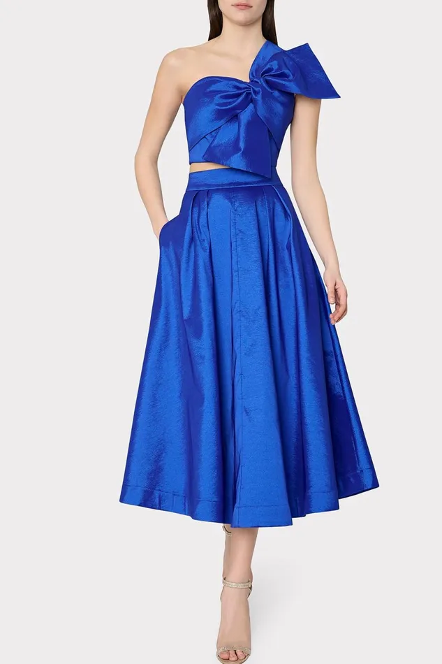 Women Tops Milly Laney Bow Taffeta Crop Top Blue