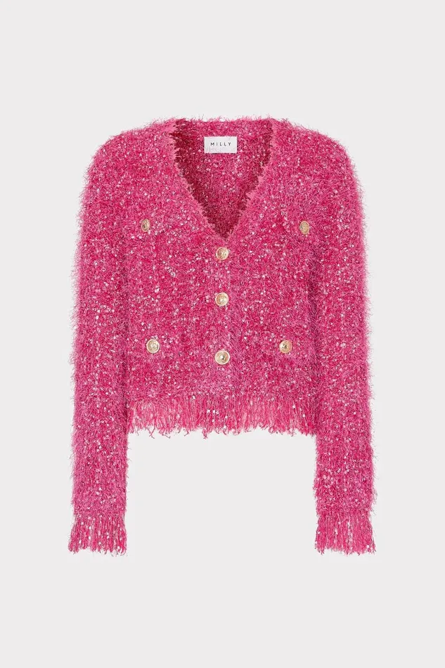 Women Tops Milly Textured Fringe Cardigan Pink