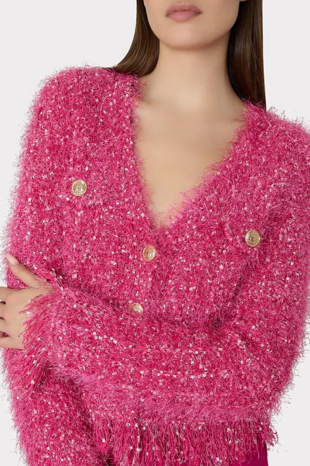 Women Tops Milly Textured Fringe Cardigan Pink Women Tops Milly Textured Fringe Cardigan Pink
