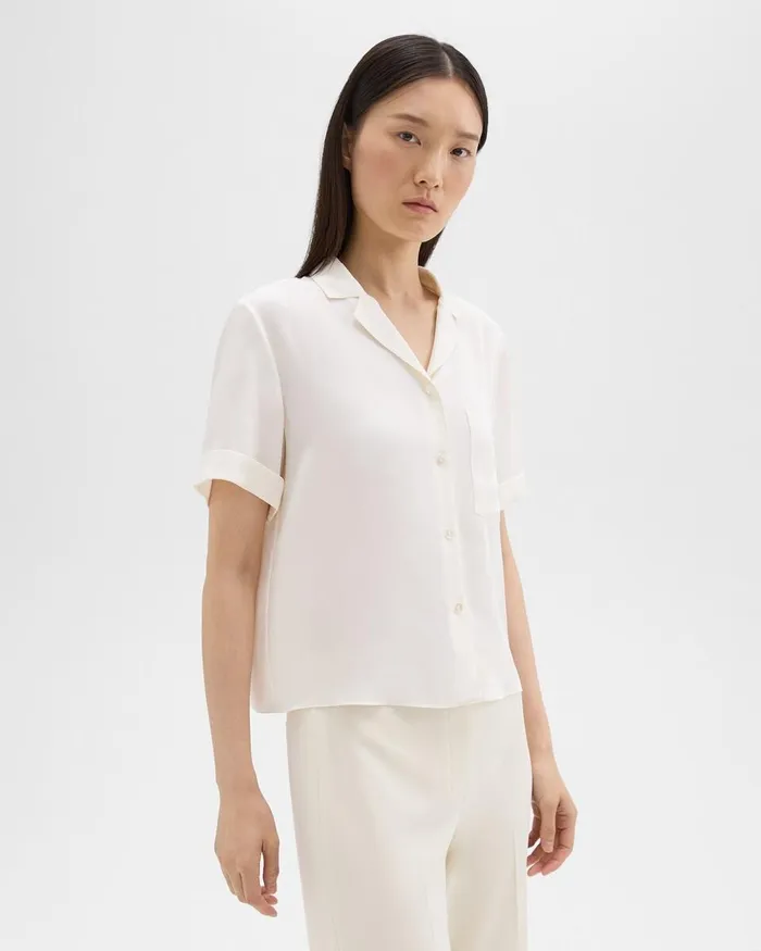 Women Tops Theory Camp Shirt In Silk Georgette Ivory