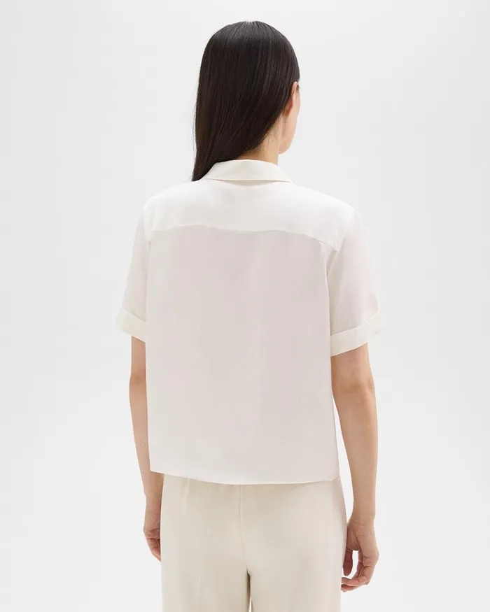 Women Tops Theory Camp Shirt In Silk Georgette Ivory