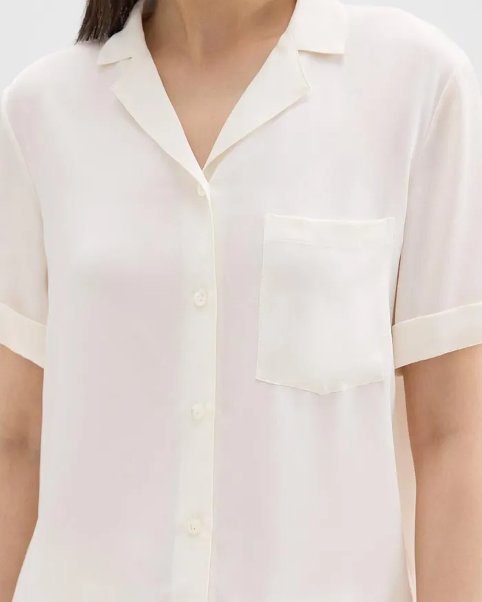 Women Tops Theory Camp Shirt In Silk Georgette Ivory