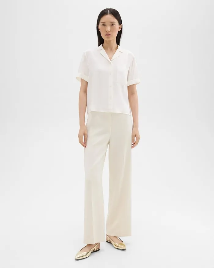 Women Tops Theory Camp Shirt In Silk Georgette Ivory