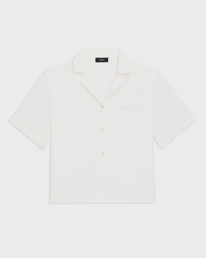 Women Tops Theory Camp Shirt In Silk Georgette Ivory