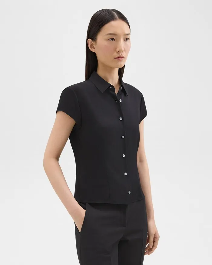 Women Tops Theory Cap Sleeve Shirt In Silk Georgette Black