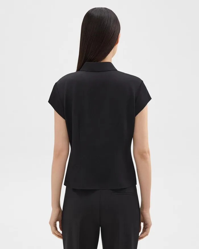 Women Tops Theory Cap Sleeve Shirt In Silk Georgette Black