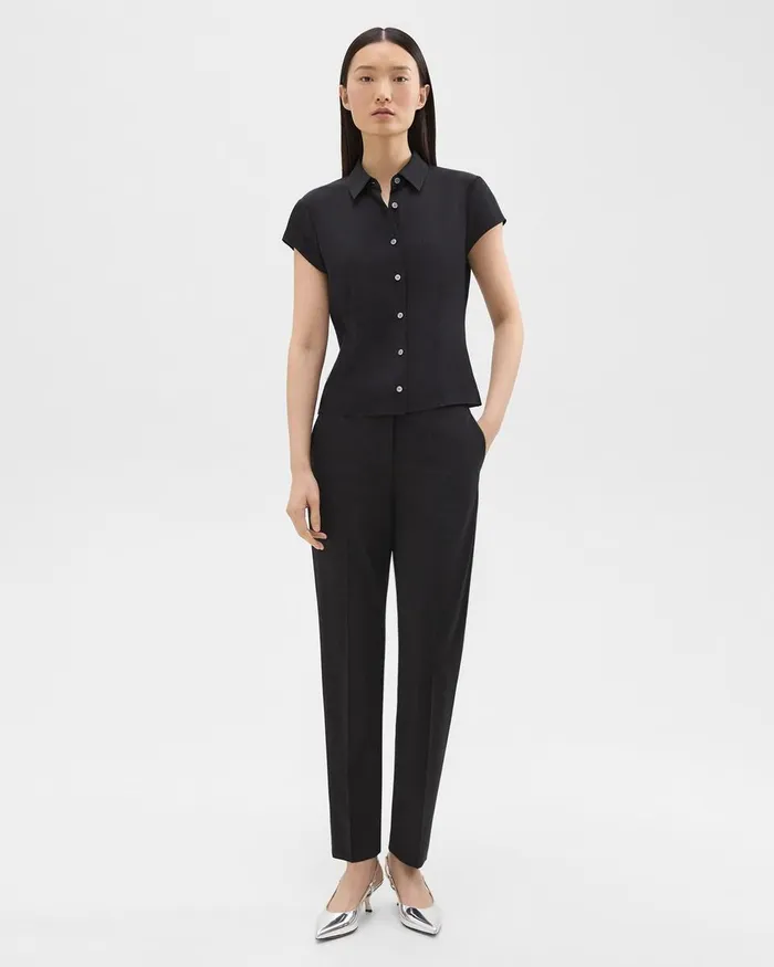 Women Tops Theory Cap Sleeve Shirt In Silk Georgette Black