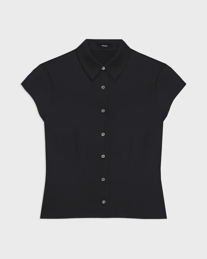 Women Tops Theory Cap Sleeve Shirt In Silk Georgette Black