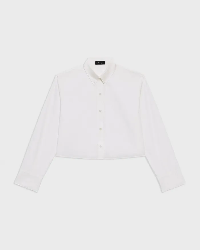 Women Tops Theory Cropped Shirt In Good Cotton White