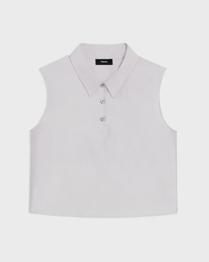 Women Tops Theory Cropped Sleeveless Polo In Metallic Silk Twill Ice Grey