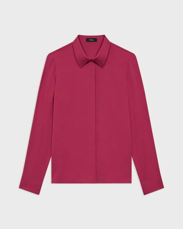 Women Tops Theory Fitted Shirt In Silk Georgette Deep Rose