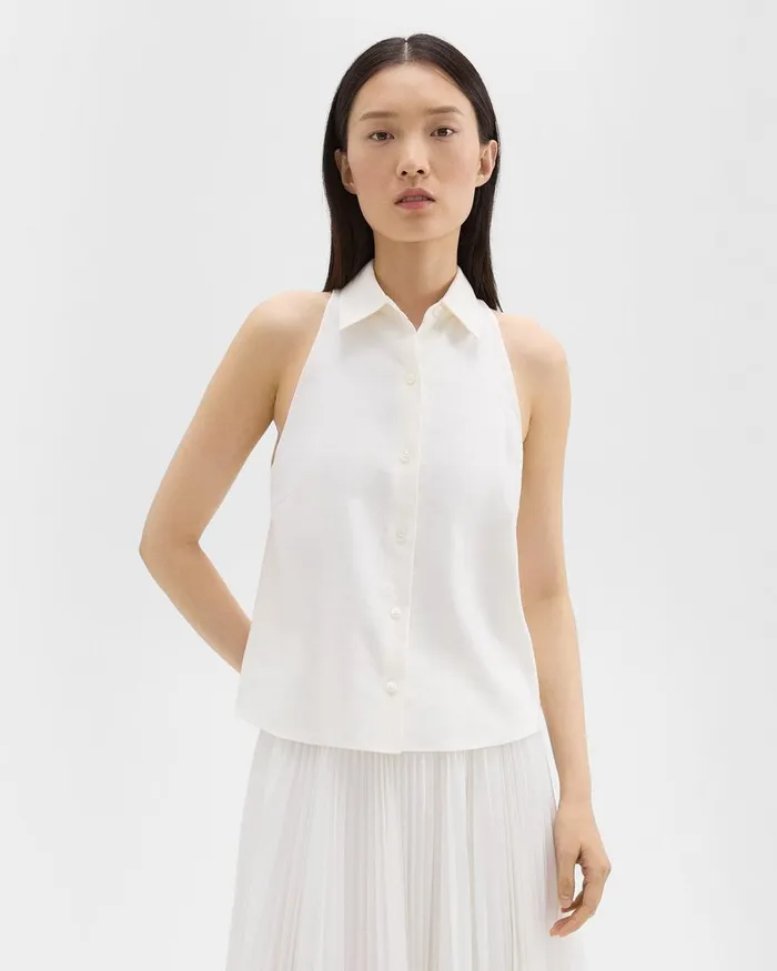 Women Tops Theory Halter Neck Shirt In LinenViscose Ivory