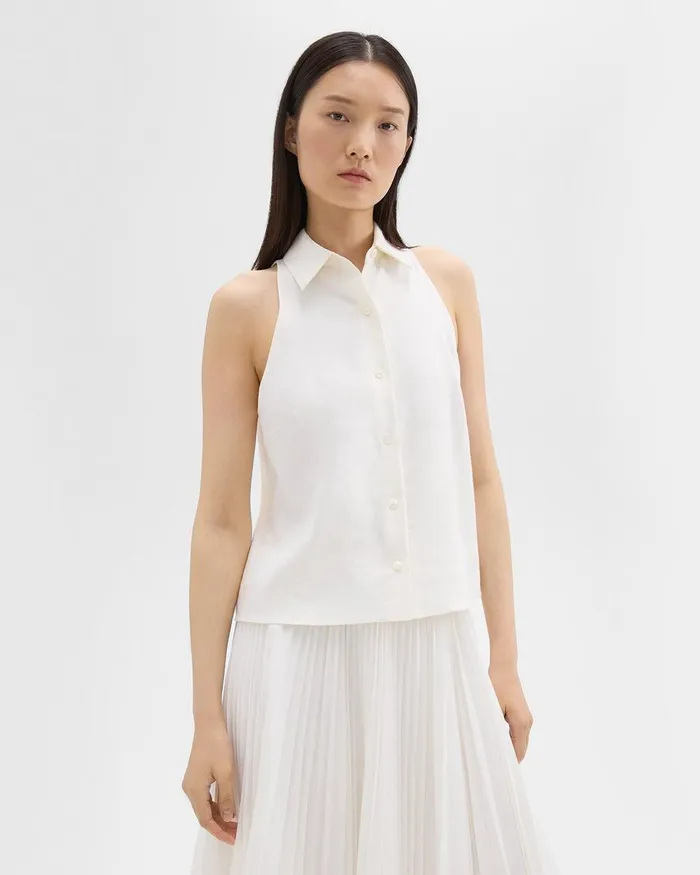 Women Tops Theory Halter Neck Shirt In LinenViscose Ivory