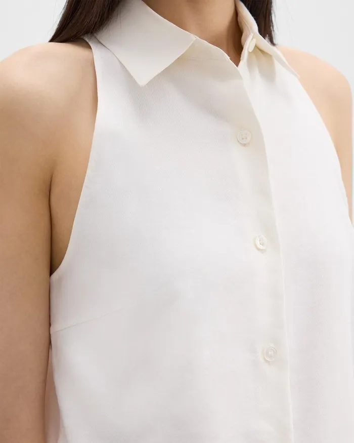 Women Tops Theory Halter Neck Shirt In LinenViscose Ivory
