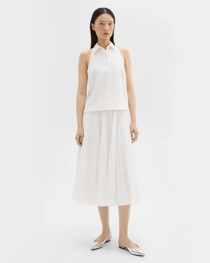 Women Tops Theory Halter Neck Shirt In LinenViscose Ivory