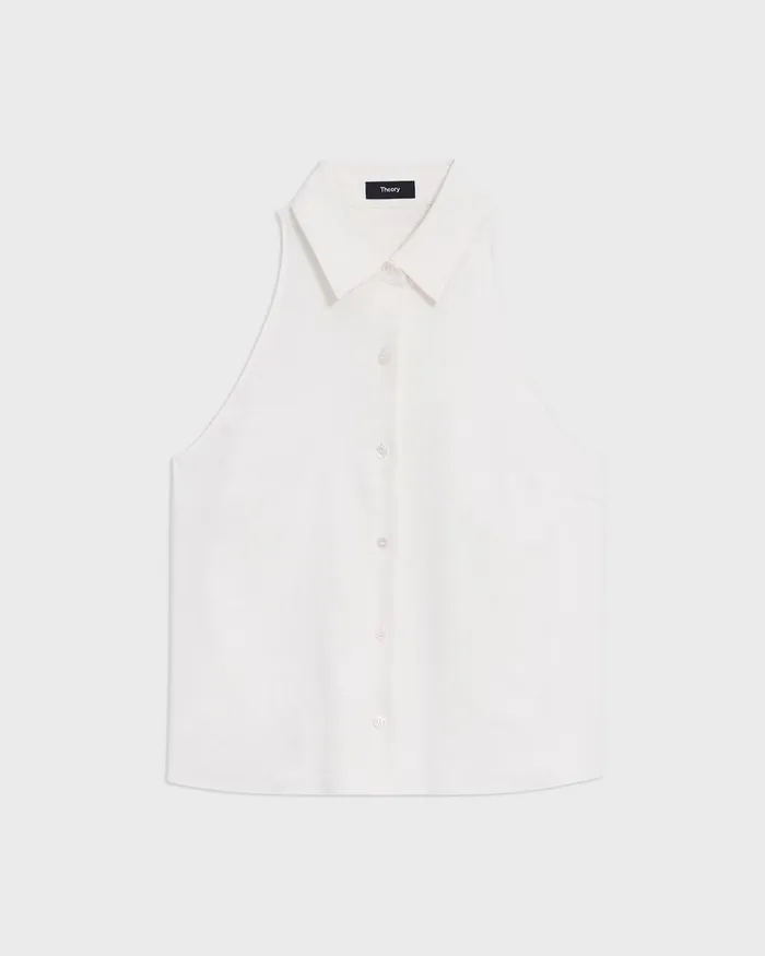 Women Tops Theory Halter Neck Shirt In LinenViscose Ivory