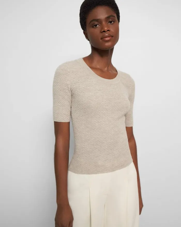 Women Tops Theory Leenda Scoop Neck Sweater In Regal Wool Classic Khaki