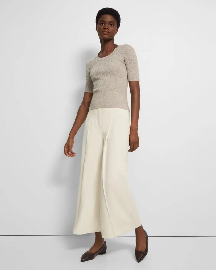 Women Tops Theory Leenda Scoop Neck Sweater In Regal Wool Classic Khaki
