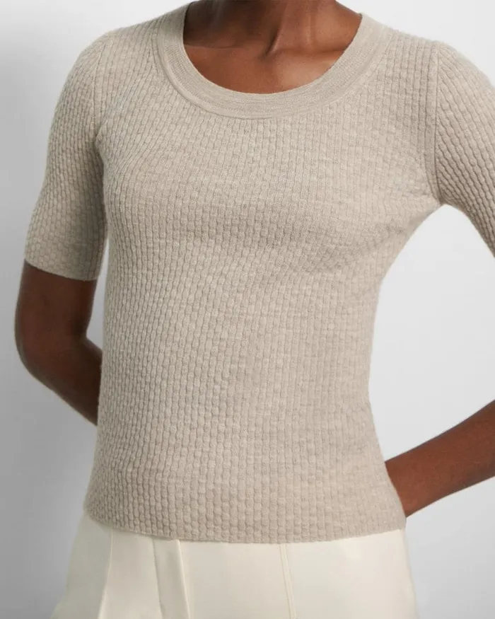 Women Tops Theory Leenda Scoop Neck Sweater In Regal Wool Classic Khaki