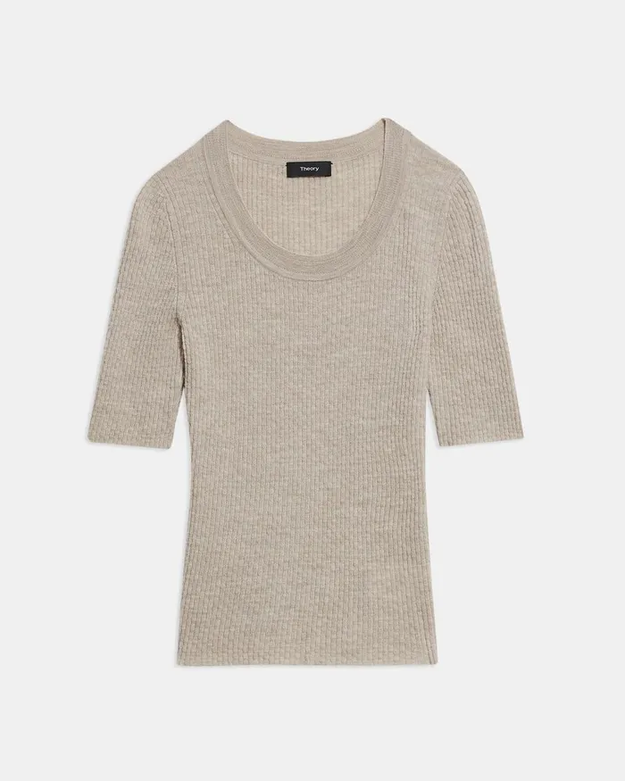 Women Tops Theory Leenda Scoop Neck Sweater In Regal Wool Classic Khaki