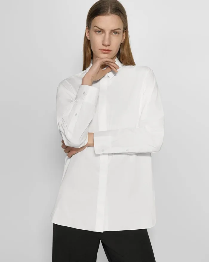 Women Tops Theory Menswear Shirt In Good Cotton White