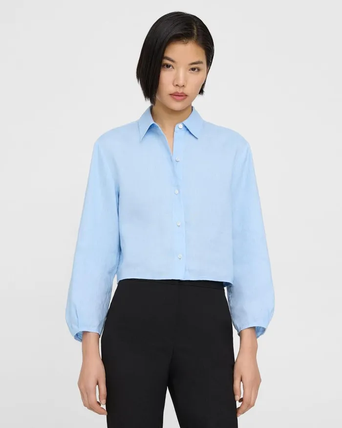Women Tops Theory Pleated Shirt In Relaxed Linen Dahlia